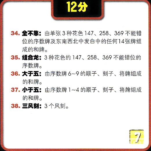 《中国竞技麻将规则》规定的和牌牌型和分值